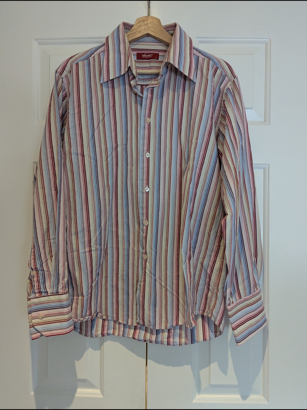 Report Collection Cotton Sunset Stripe Dress Shirt Coastal Preppy Maximalist